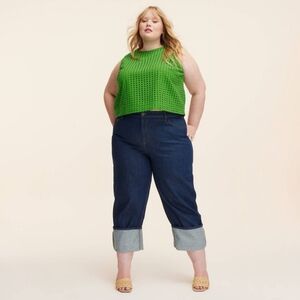 NWT Kate Spade Blue High Rise Jeans with Cuffed Hem Size 14